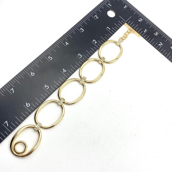 Gold Tone Rhinestone Toggle Clasp Bracelet - Picture 2 of 6